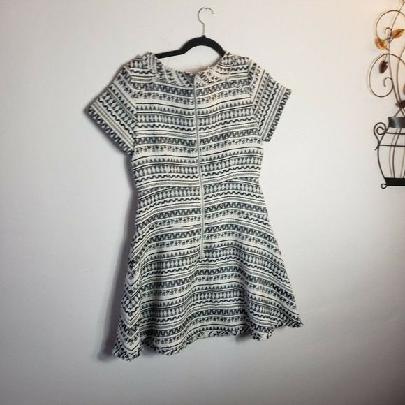 Banana Republic Cotton Poly Off White Geometric A-line Dress Size 10 - Picture 8 of 10